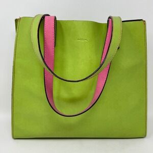 Lime Green Pink‎ Tote Purse Bag Emilie M Vegan Leather Bright Colorful READ